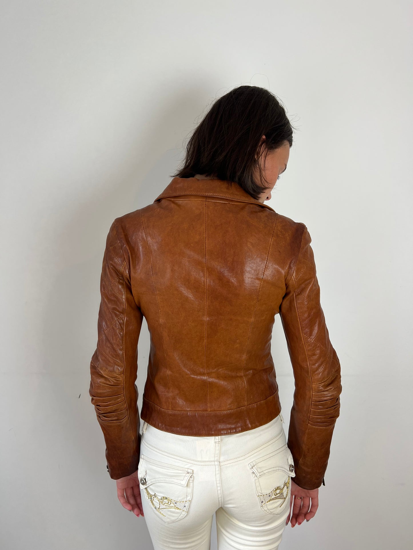 Vintage brown leather military jacket, XS