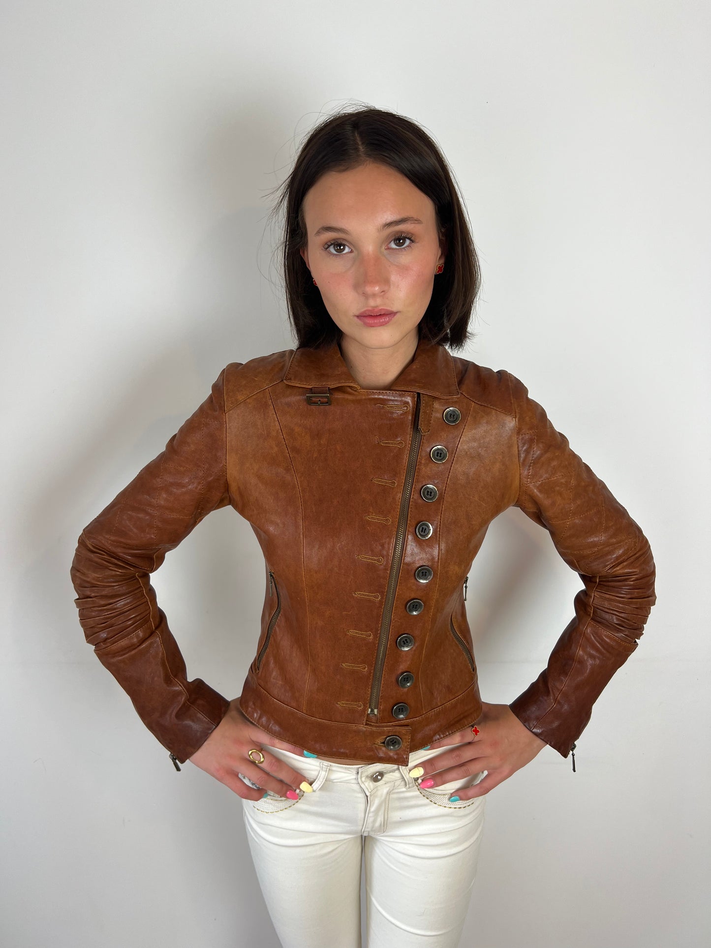Vintage brown leather military jacket, XS