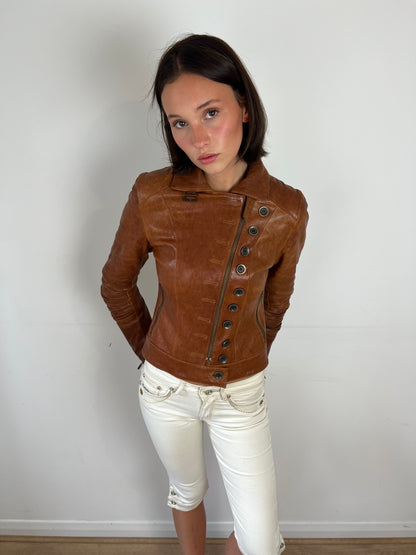 Vintage brown leather military jacket, XS