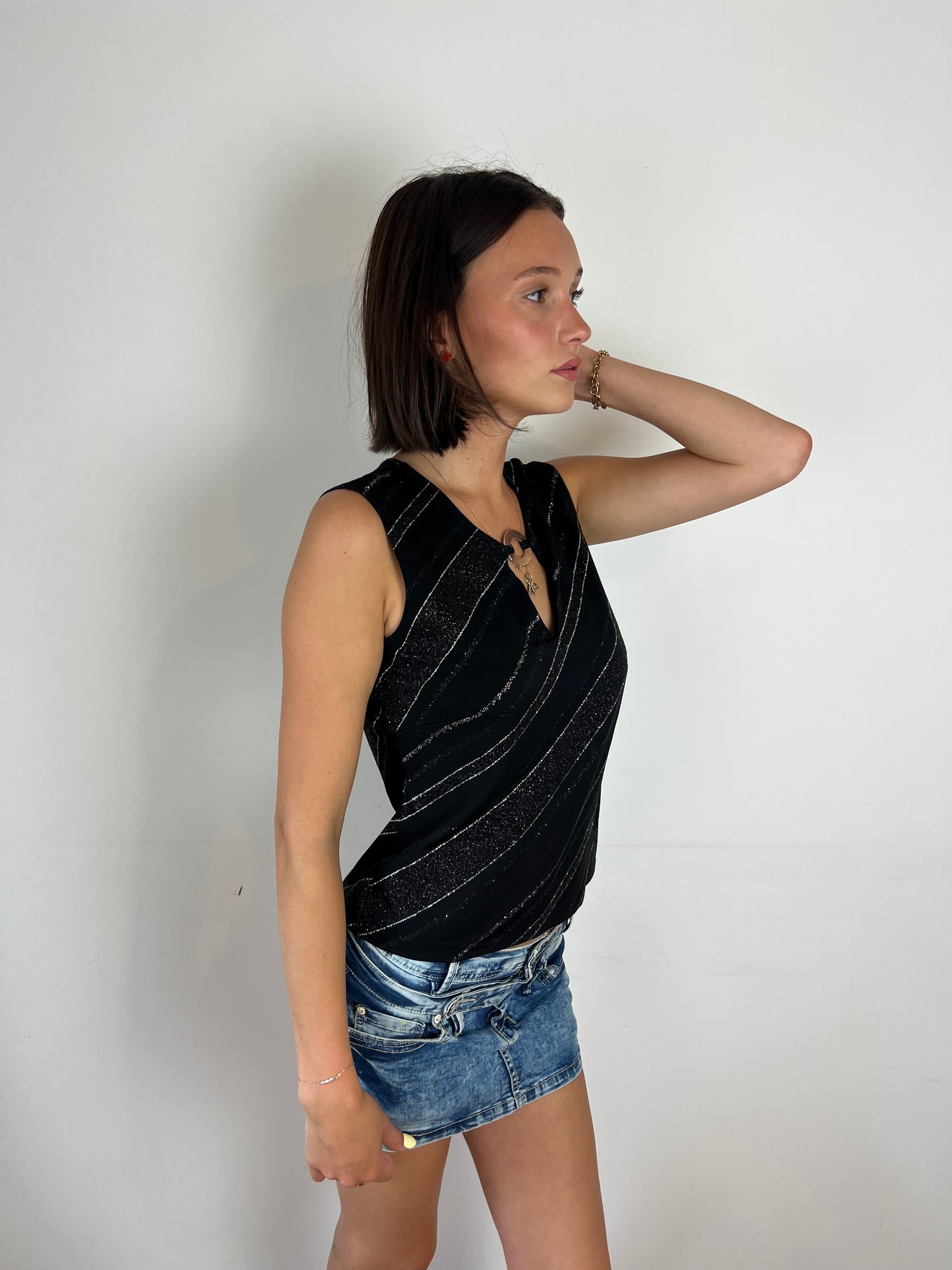 Vintage black sparkly top, L