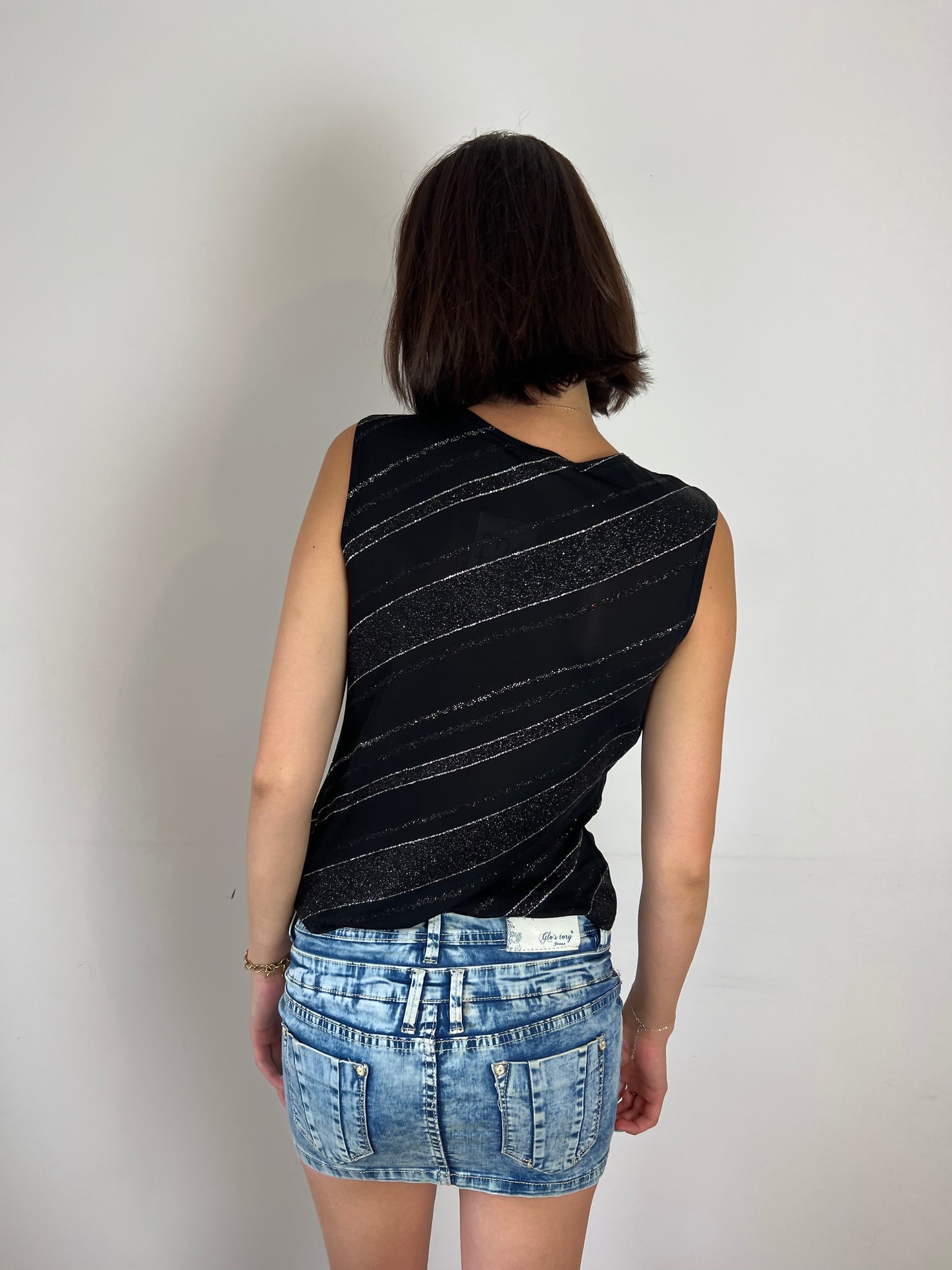 Vintage black sparkly top, L