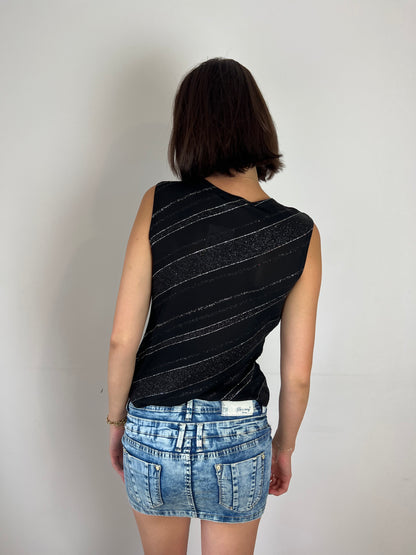 Vintage black sparkly top, L