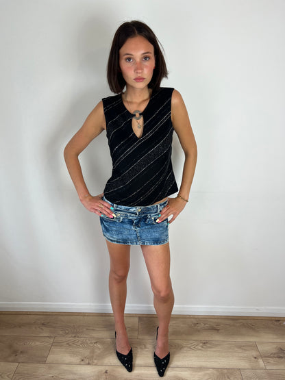 Vintage black sparkly top, L