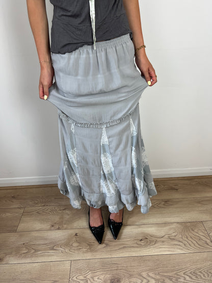 Vintage grey floral midi skirt, S