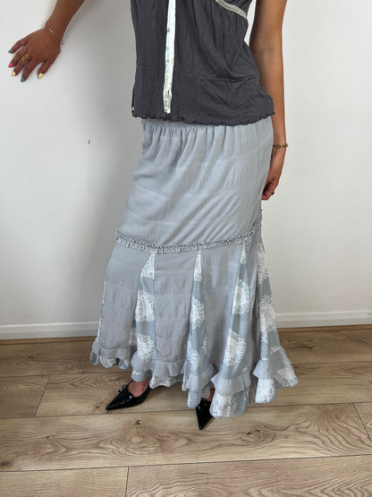 Vintage grey floral midi skirt, S