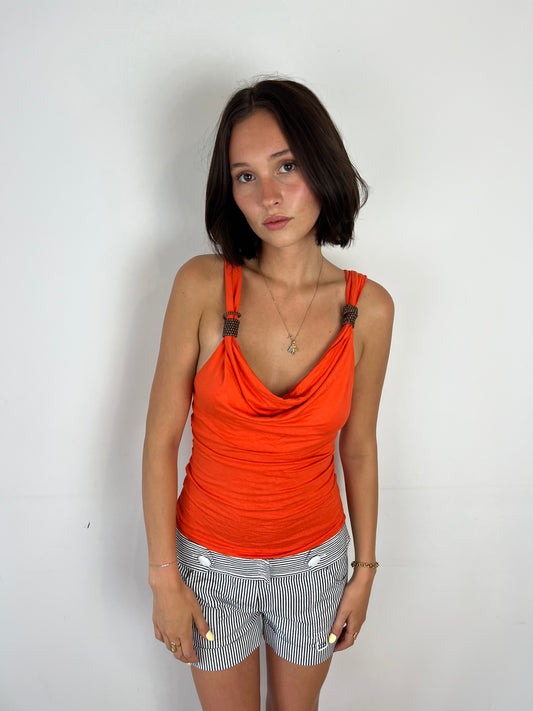 Morgan de toi orange cowl neck top, S/M