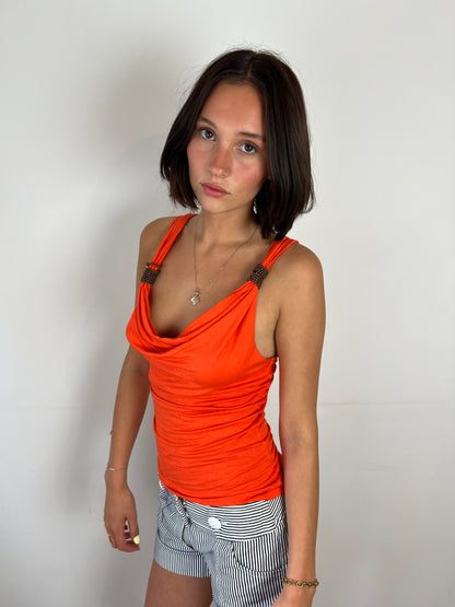Morgan de toi orange cowl neck top, S/M