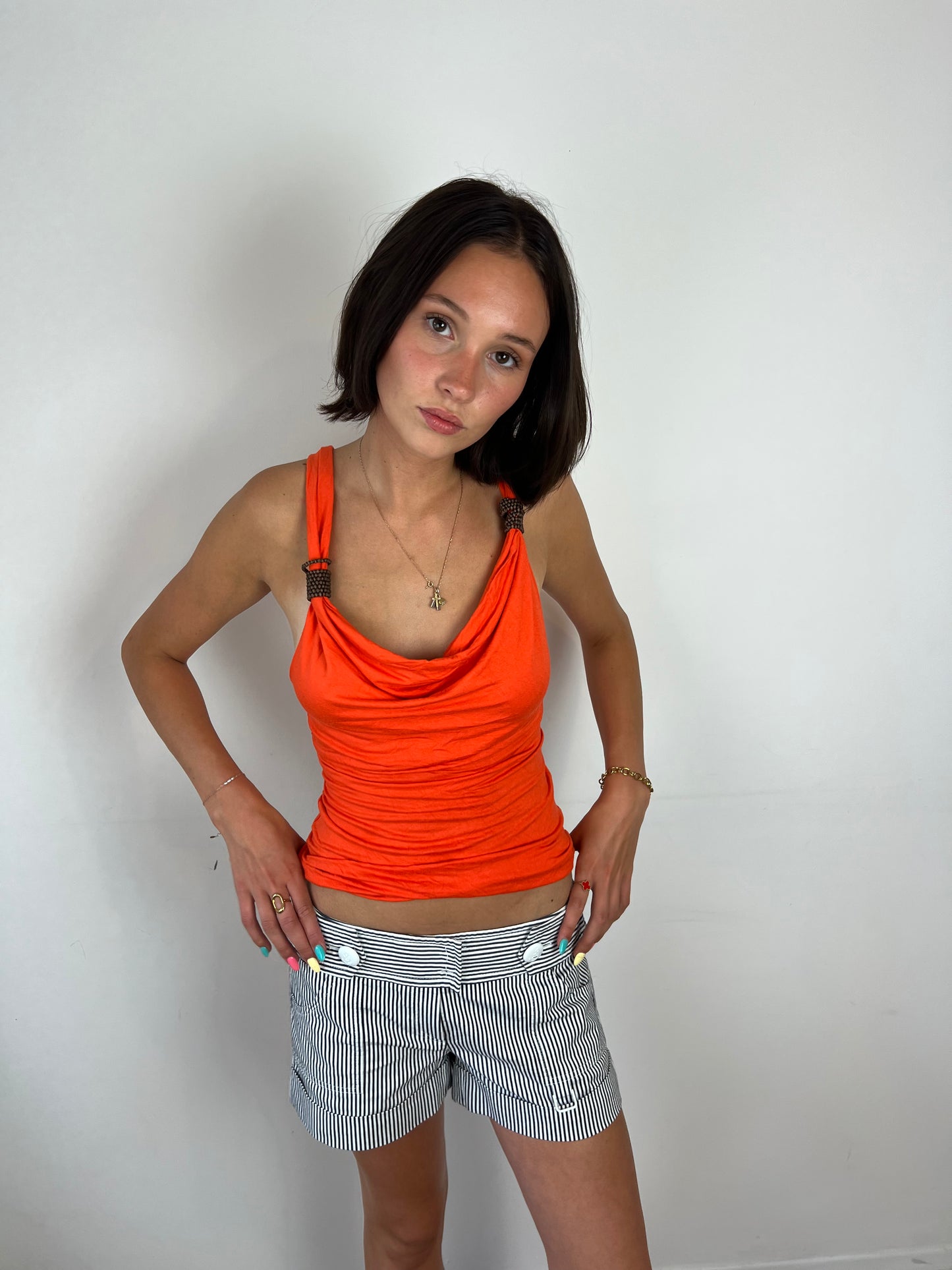 Morgan de toi orange cowl neck top, S/M