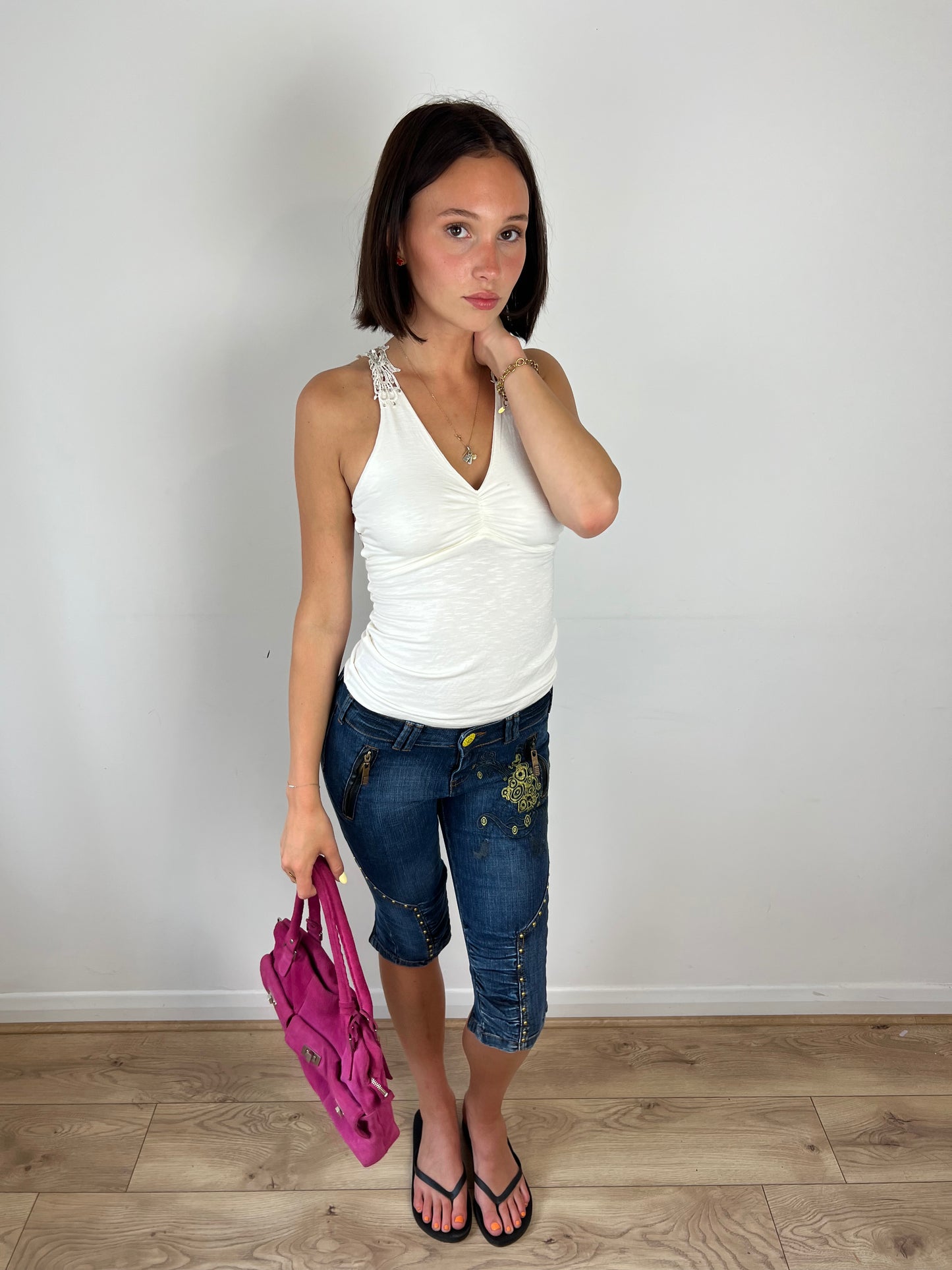 Vintage studded denim capris, S