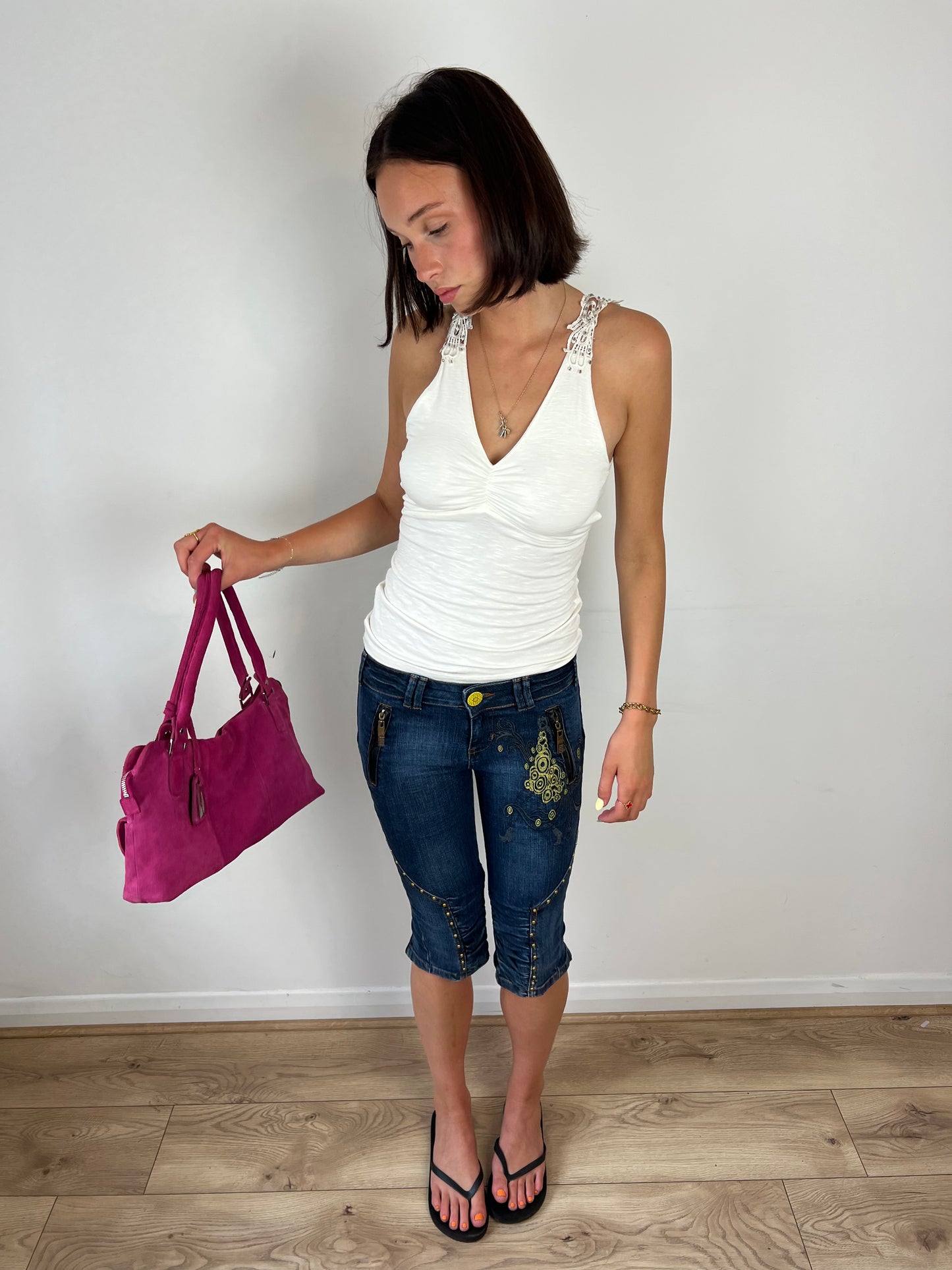 Vintage studded denim capris, S