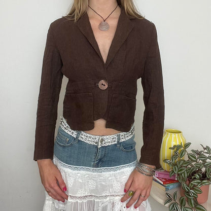 vintage 00s brown linen blazer