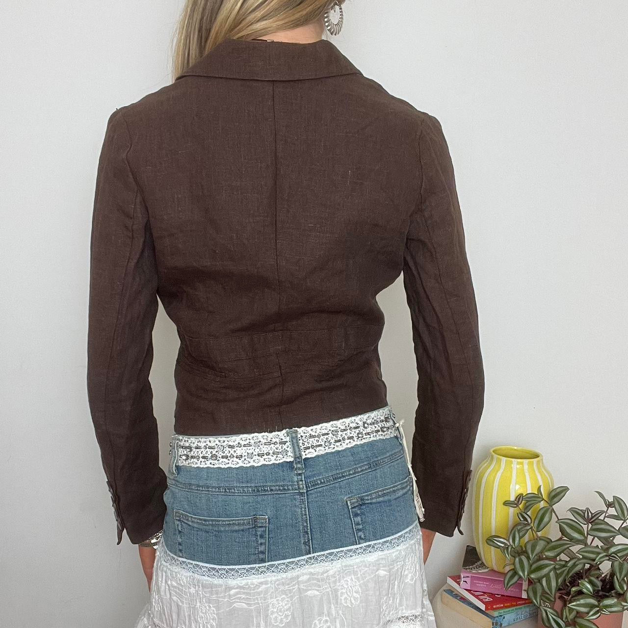 vintage 00s brown linen blazer