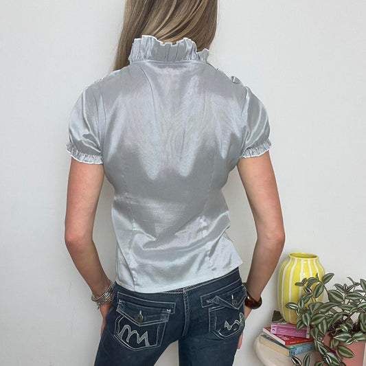 vintage 00s striped button up ruffle blouse