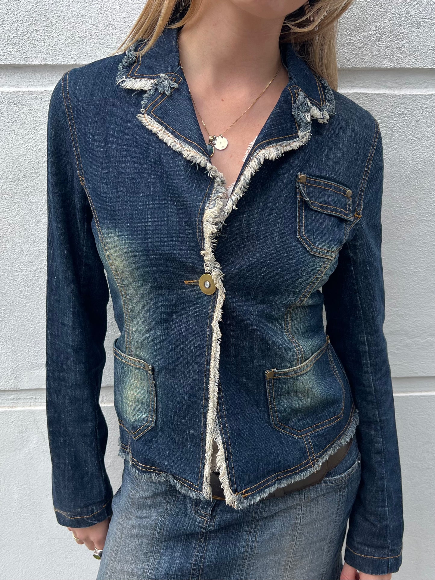 vintage dark wash denim blazer