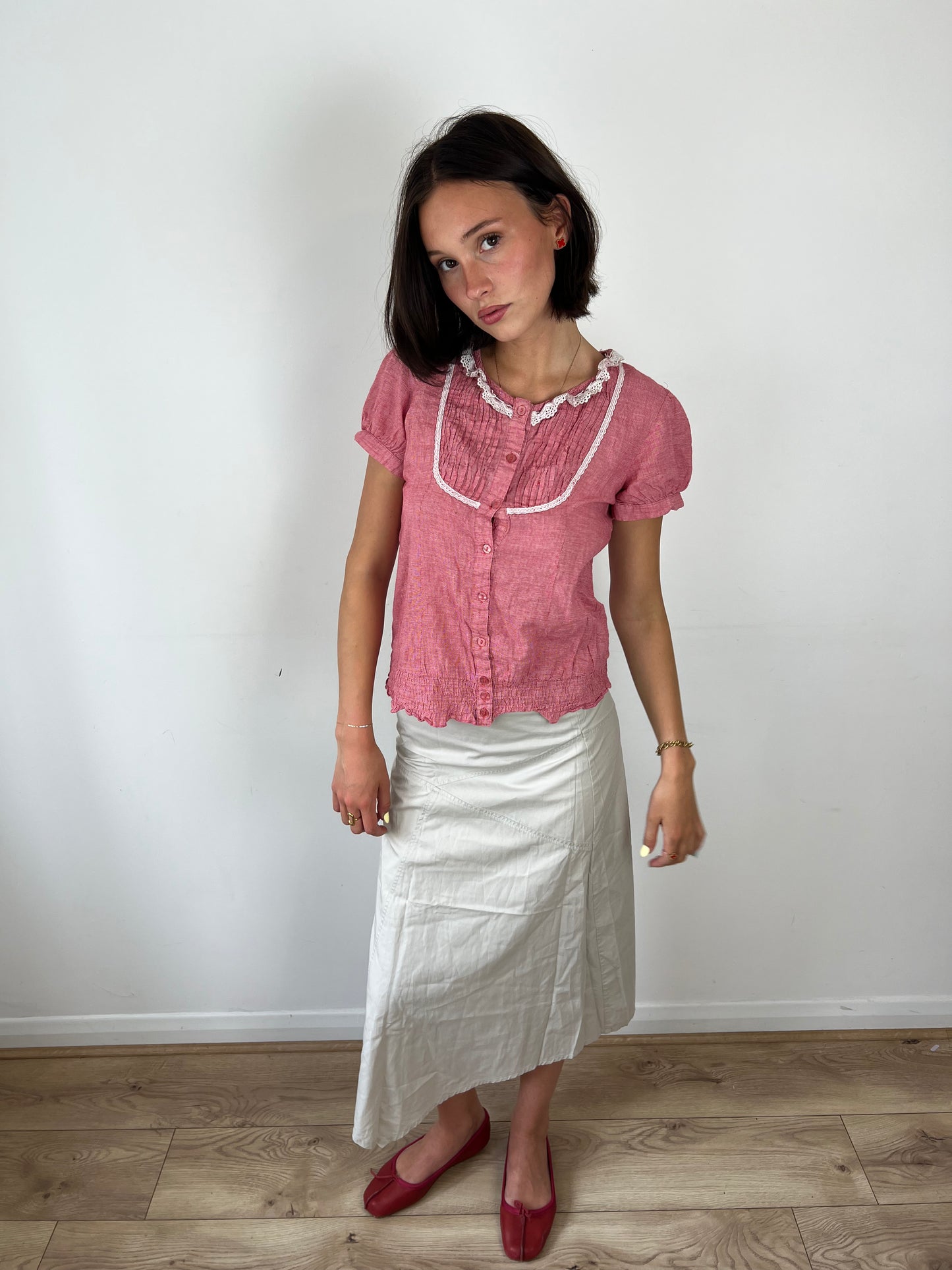 Vintage gingham milkmaid blouse, M/L