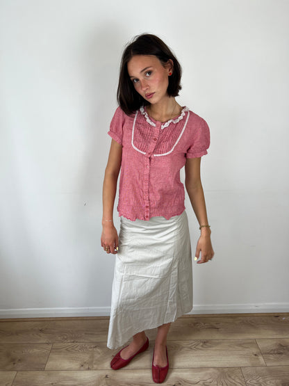 Vintage gingham milkmaid blouse, M/L