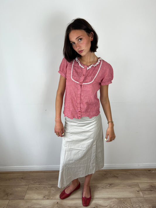 Vintage gingham milkmaid blouse, M/L