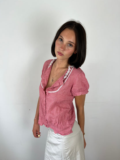 Vintage gingham milkmaid blouse, M/L
