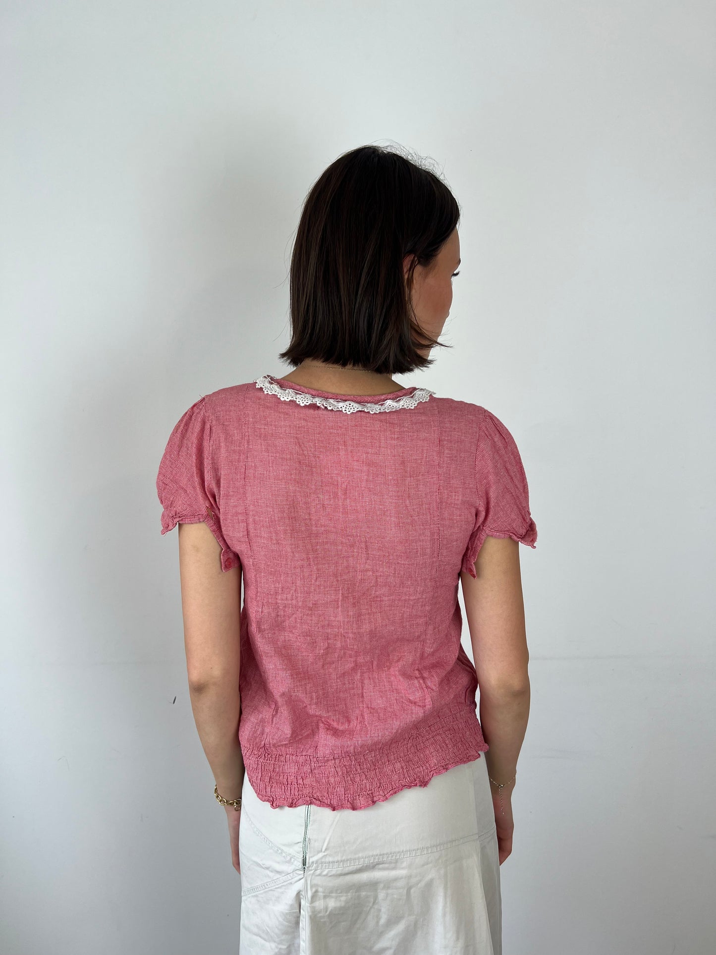 Vintage gingham milkmaid blouse, M/L