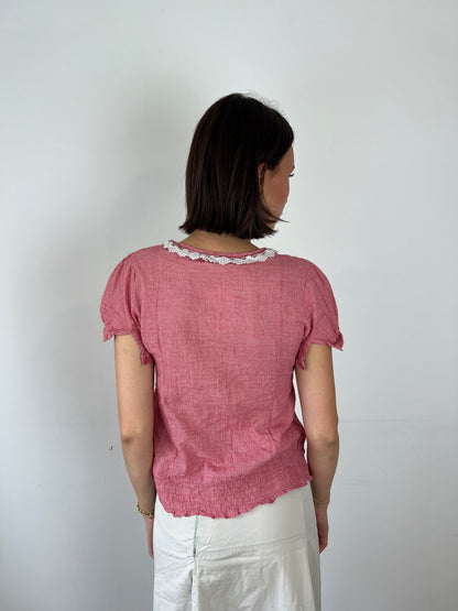 Vintage gingham milkmaid blouse, M/L