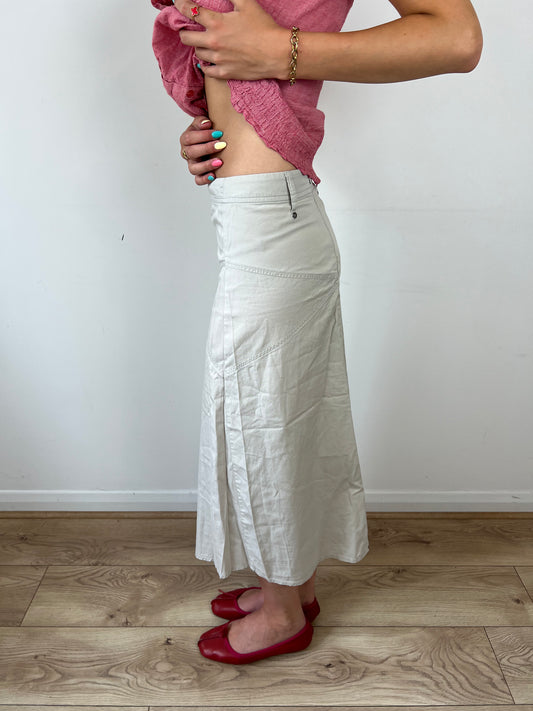 Vintage asymmetrical beige midi skirt, S