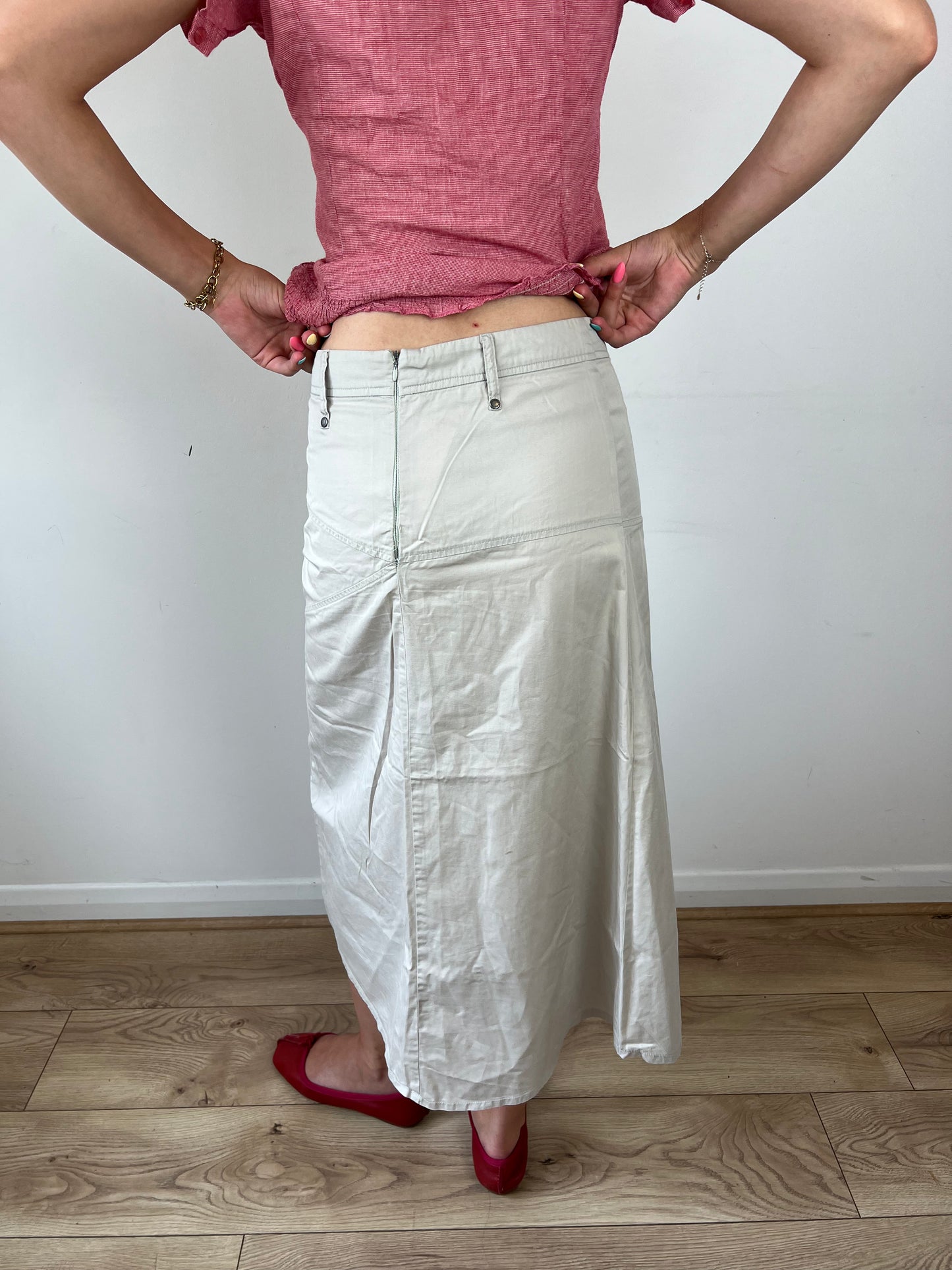 Vintage asymmetrical beige midi skirt, S
