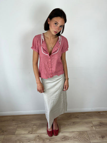 Vintage gingham milkmaid blouse, M/L