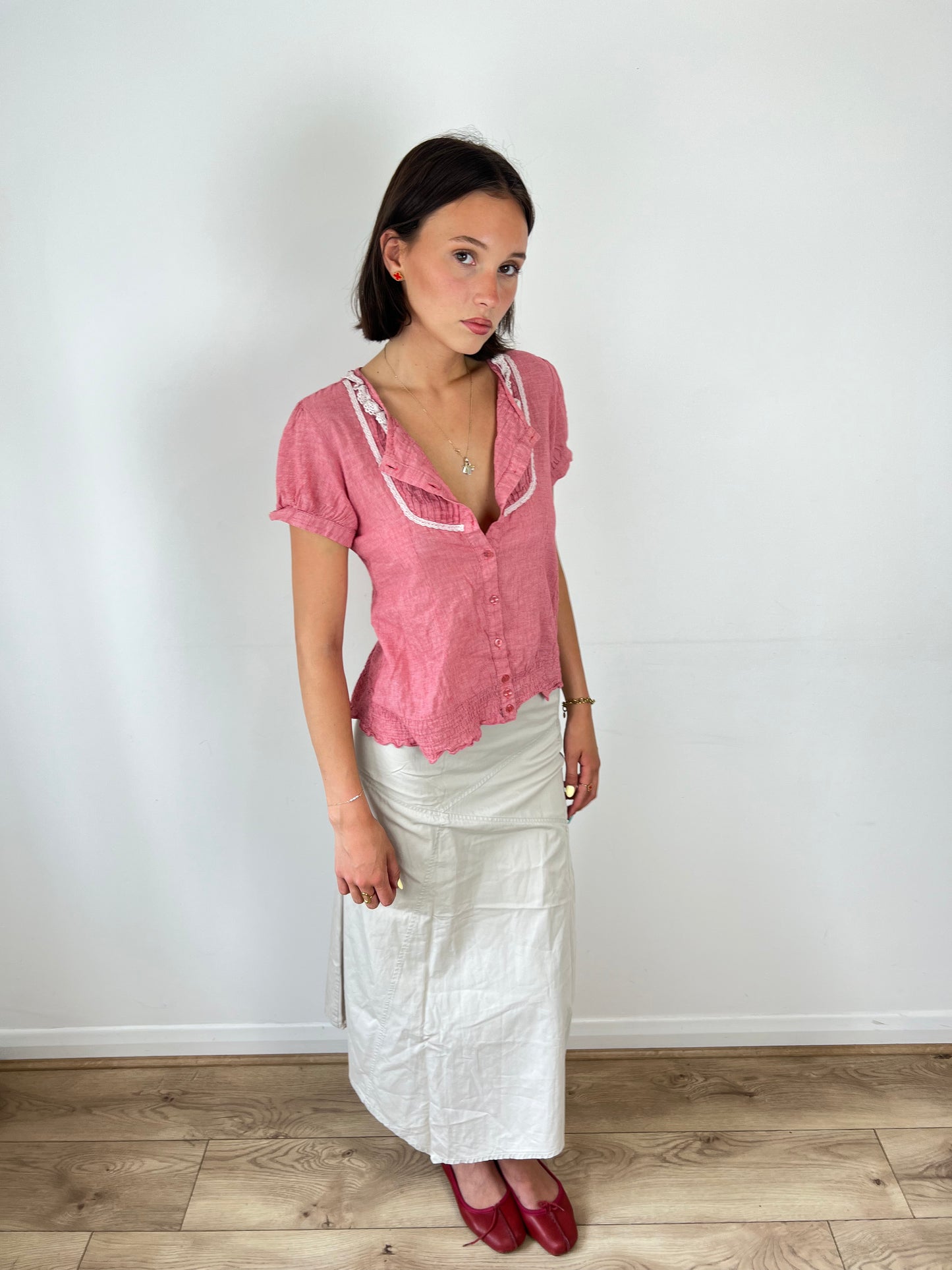 Vintage gingham milkmaid blouse, M/L
