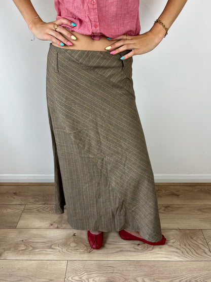 Vintage brown striped maxi skirt, S