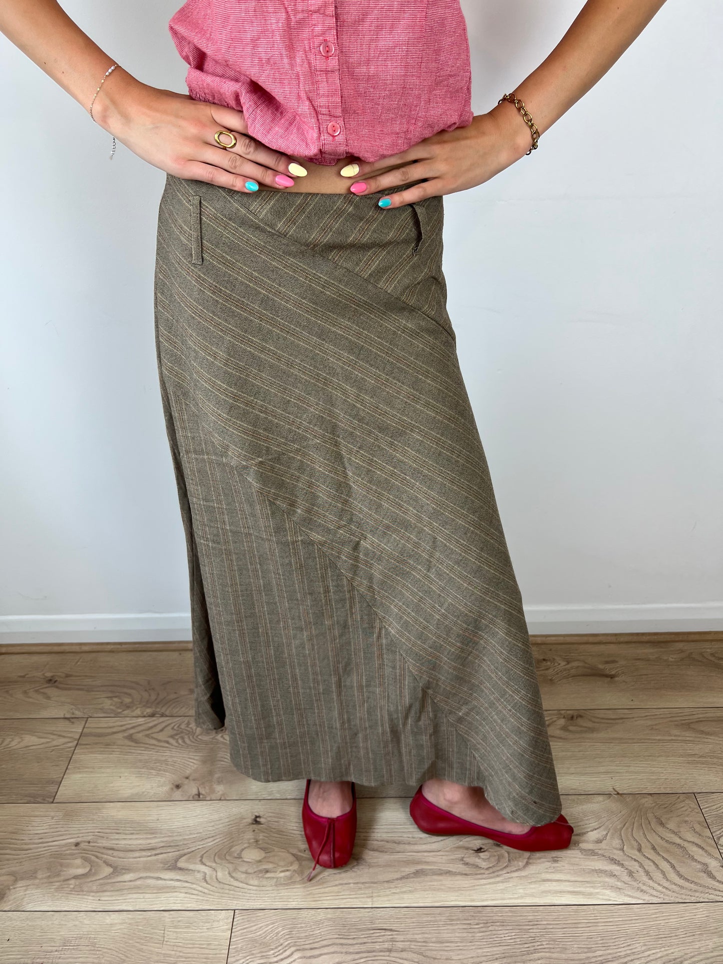 Vintage brown striped maxi skirt, S