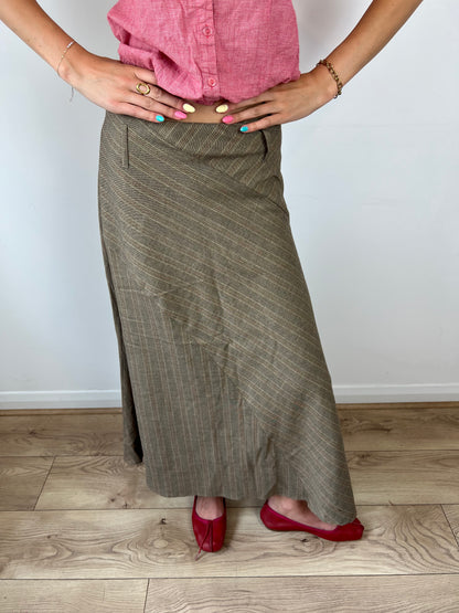 Vintage brown striped maxi skirt, S