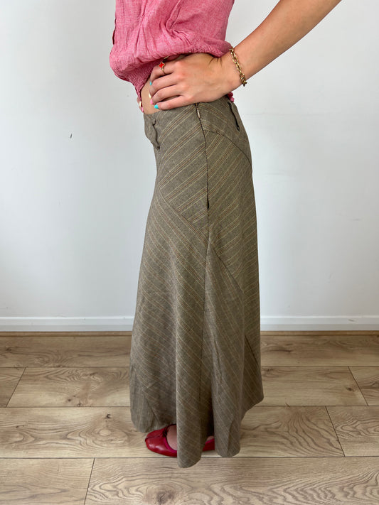 Vintage brown striped maxi skirt, S