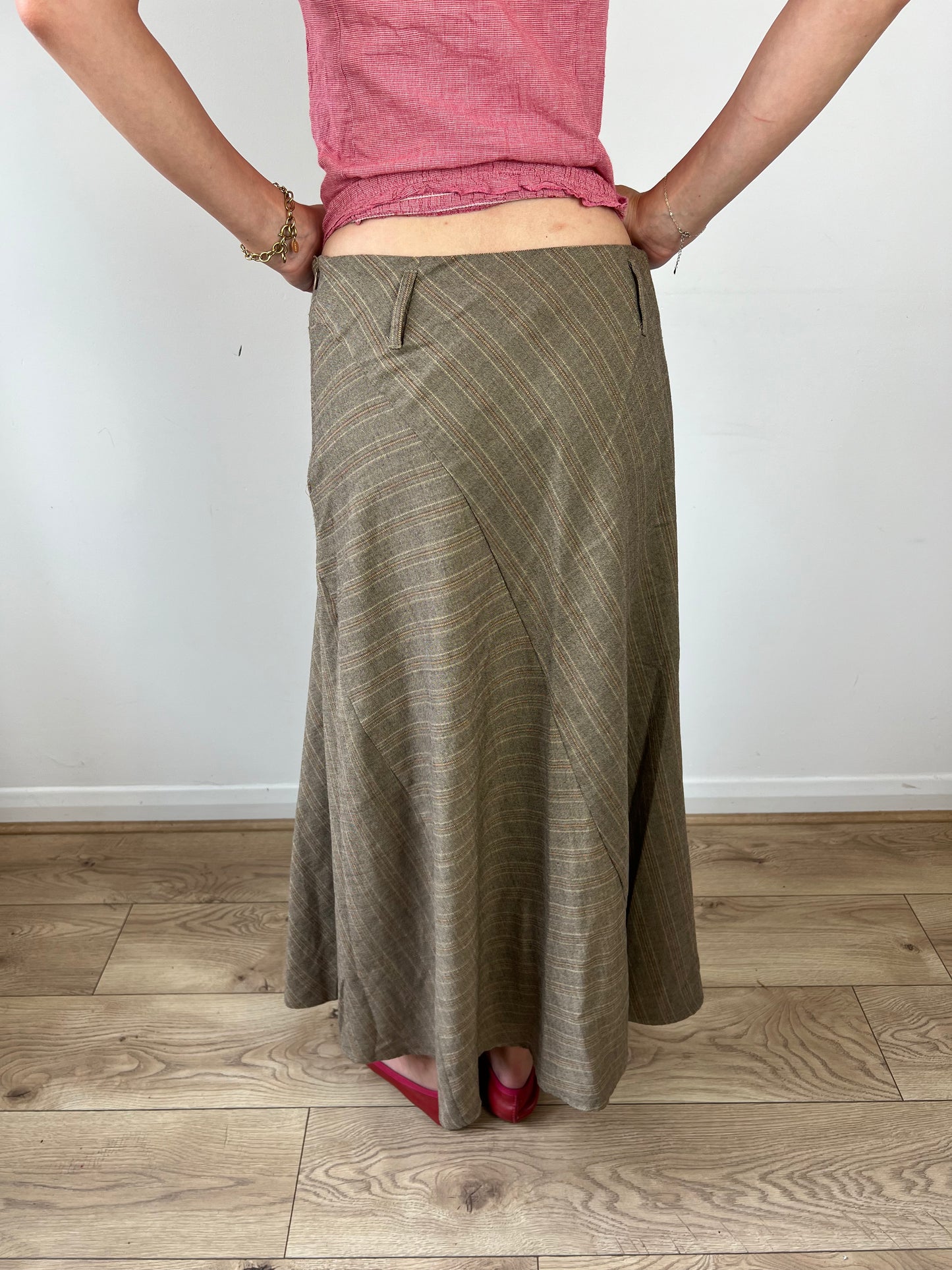 Vintage brown striped maxi skirt, S