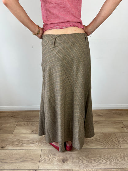 Vintage brown striped maxi skirt, S