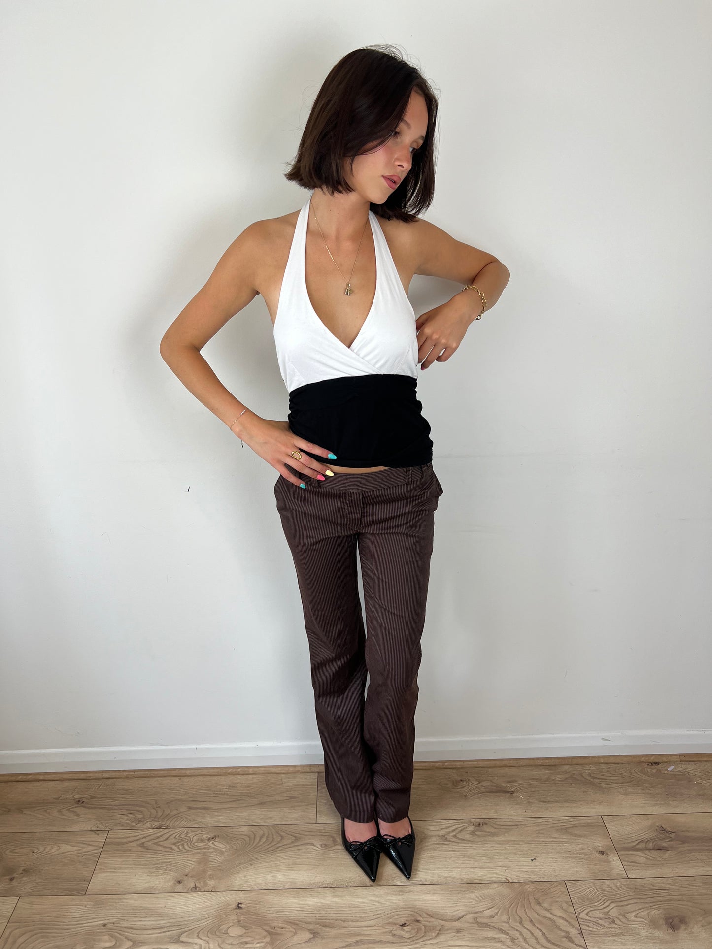Sinéquanone brown pinstripe trousers, S