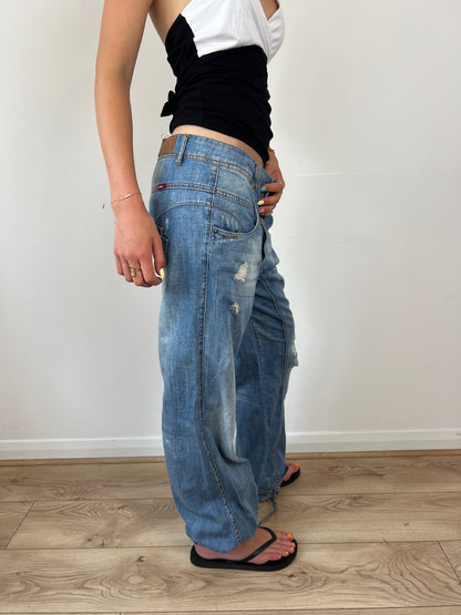 ONLY distressed parachute trousers, L