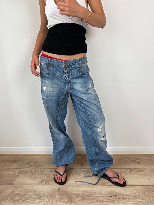 ONLY distressed parachute trousers, L