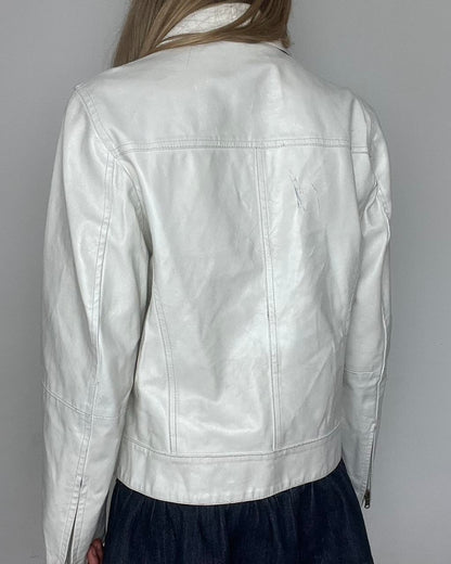 white genuine leather zip up jacket