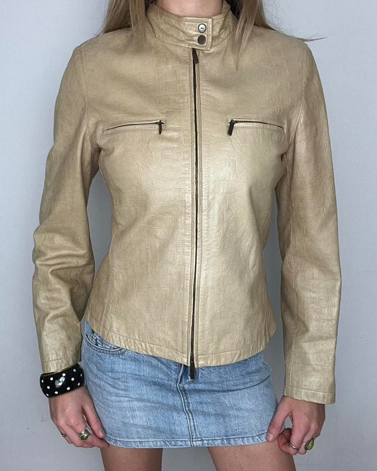 tan genuine leather biker jacket