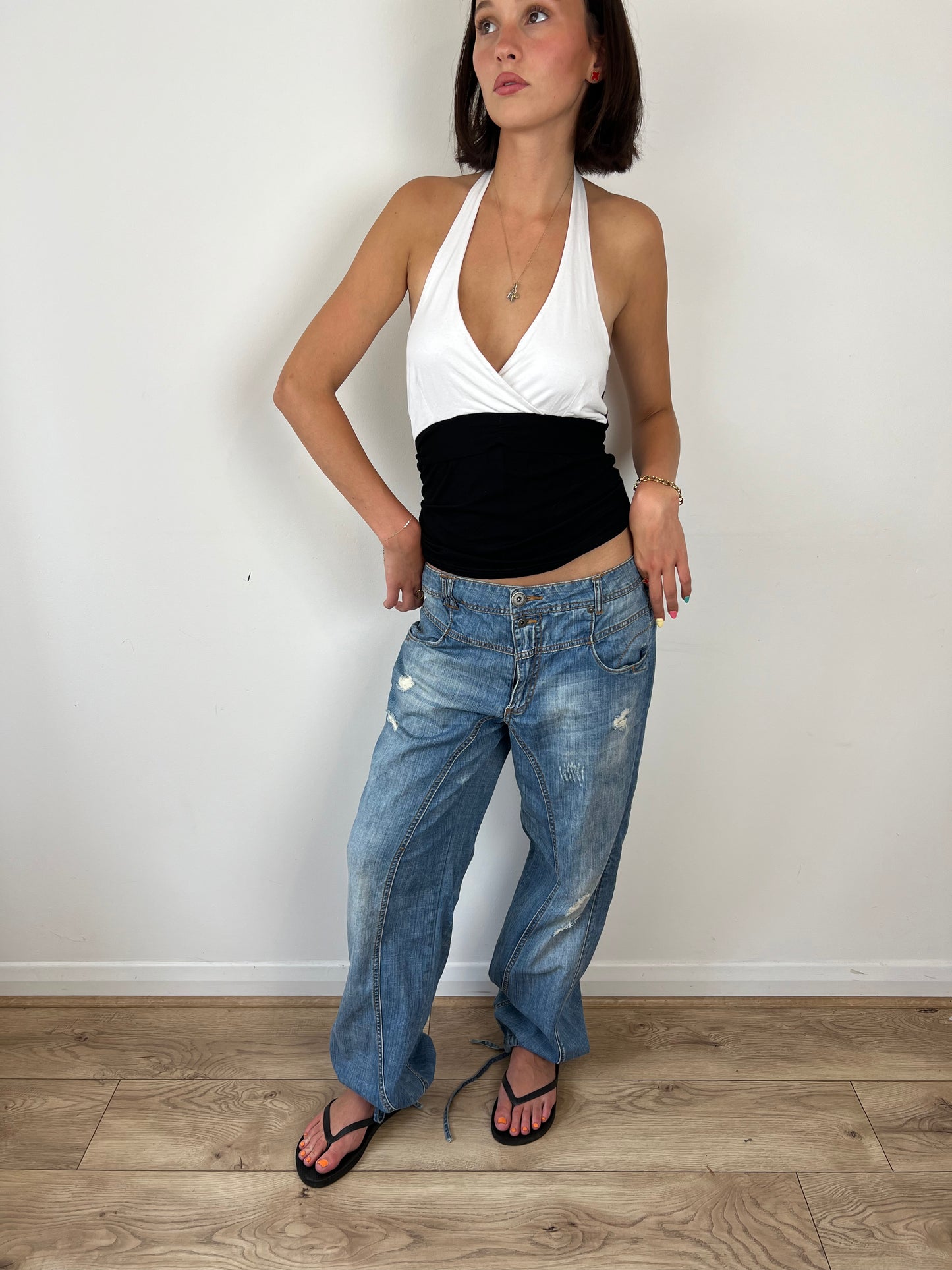 ONLY distressed parachute trousers, L