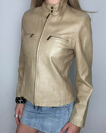 tan genuine leather biker jacket