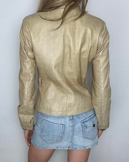 tan genuine leather biker jacket