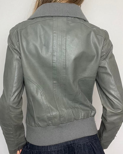 ONLY grey leather bomber jacket