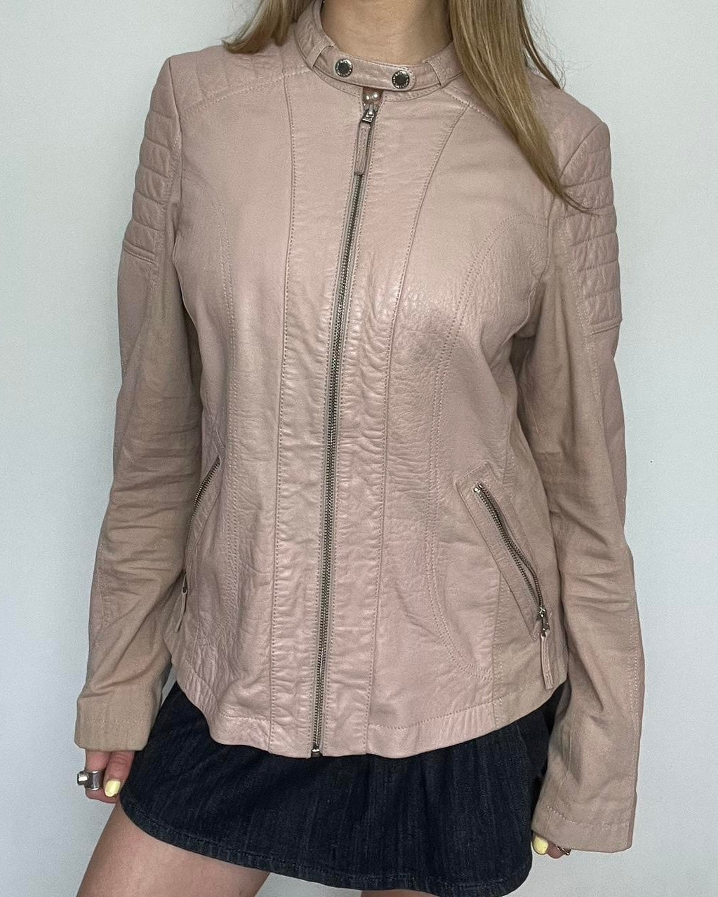 S.Oliver pink leather zip up jacket