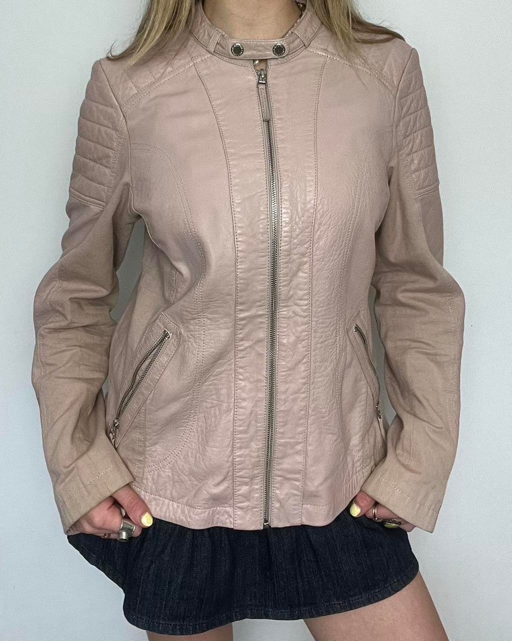 S.Oliver pink leather zip up jacket