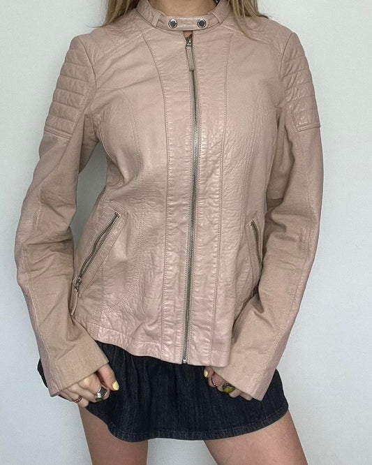 S.Oliver pink leather zip up jacket