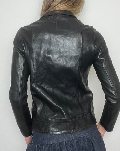 black leather zip up jacket