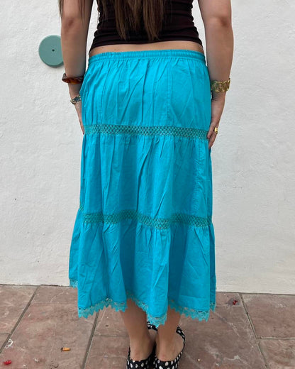 Blue boho sequin midi skirt