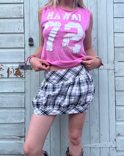 Pink and grey plaid mini skirt