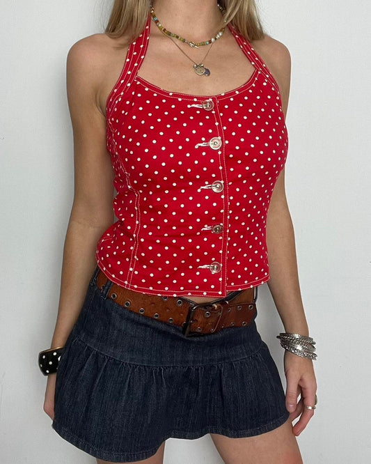 red & white polka dot halter top